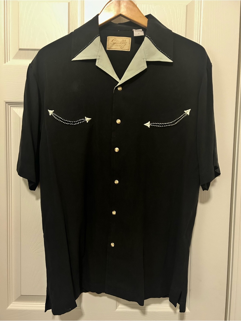 Scully Shirt Mens S Black Silk Western Pearl Snap Short Sleeve Rodeo Cowboy